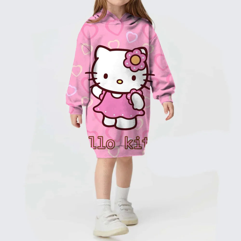 Hooded Dress For Girls Hello Kitty Kuromi print  Long Sleeve Winter Girls Dresses Hello Kitty Children Hoodies Casual Dress