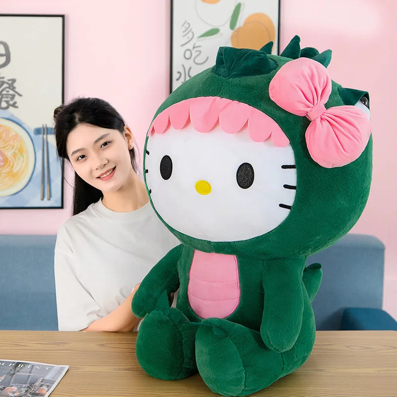 35/50/65cm Kawaii Hello Kitty Dinosaur Plush Toy Cartoon Doll Room Decoration Sleeping Throw Pillow Kids Birthday Gift