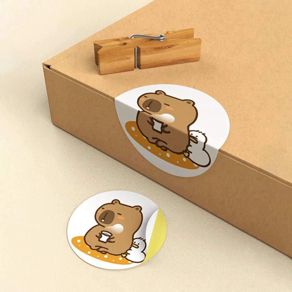 500pcs/Roll Cute Capybara Sticker Waterproof Graffiti Aesthetic Decorative Luggage Laptop Cup Phone Diary Book Kids Stickers Toy