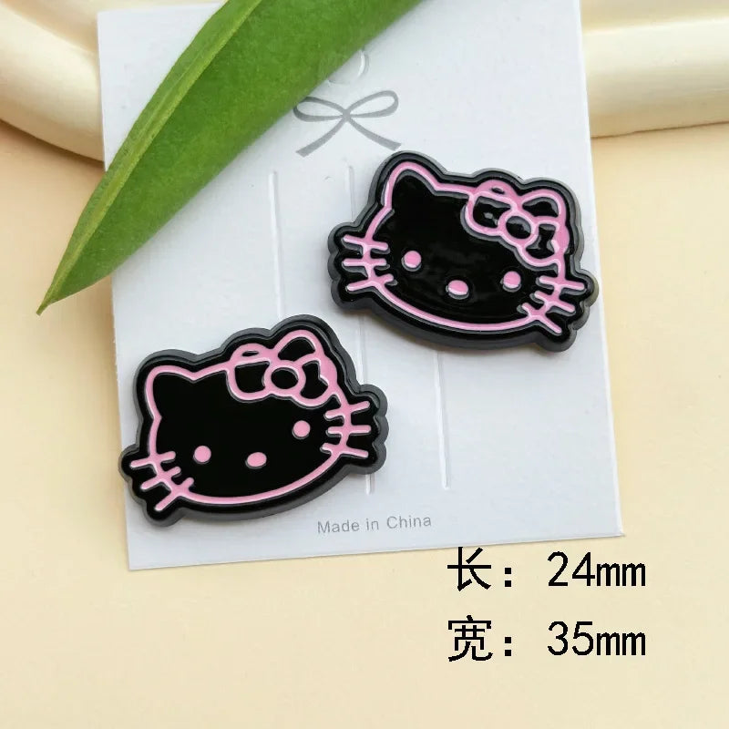 5pcs Cute Black Pink Hellokitty Cat Bow Fish Acrylic DIY Jewelry Accessories Mobile Phone Case Hole Shoes Patch Hairpin Material