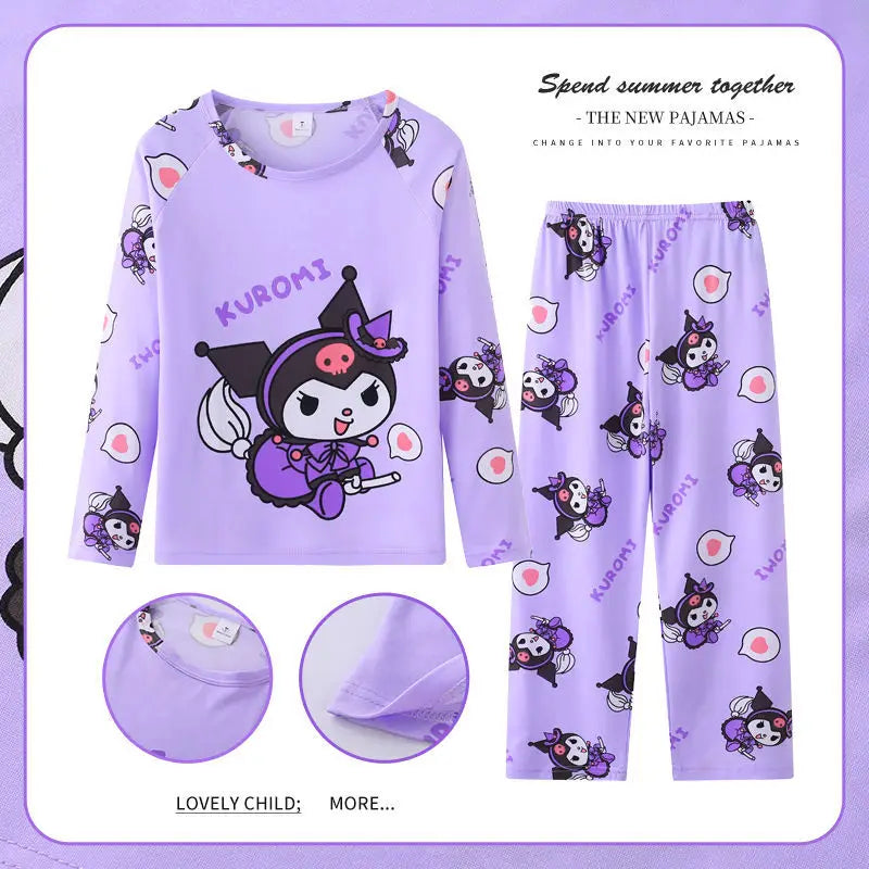 Cute Cinnamo roll Children Pajamas Suit Hello Kitty Sleepwear Melody Girl Boy Autumn Long Sleeved Home Suit Gifts