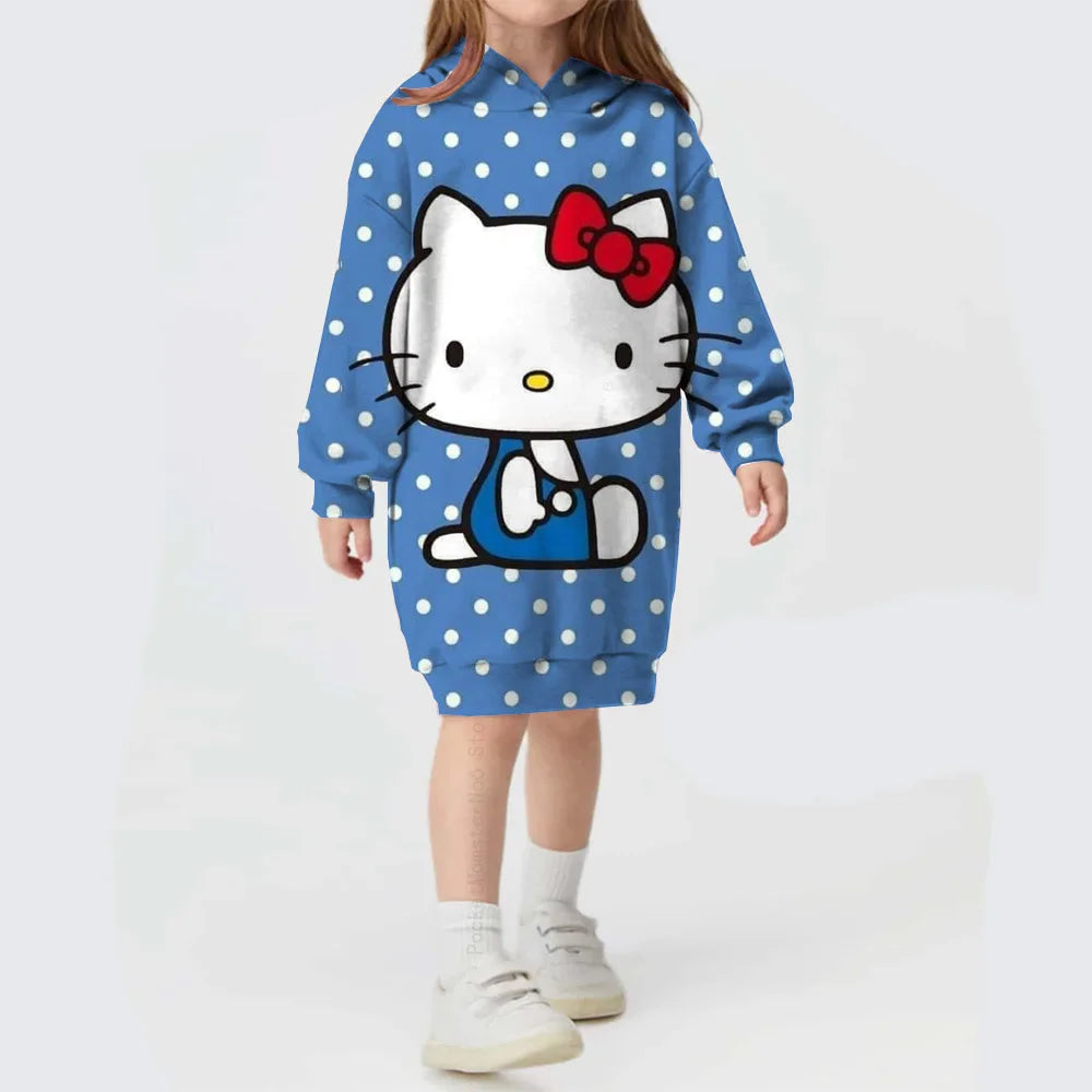 Hooded Dress For Girls Hello Kitty Kuromi print  Long Sleeve Winter Girls Dresses Hello Kitty Children Hoodies Casual Dress