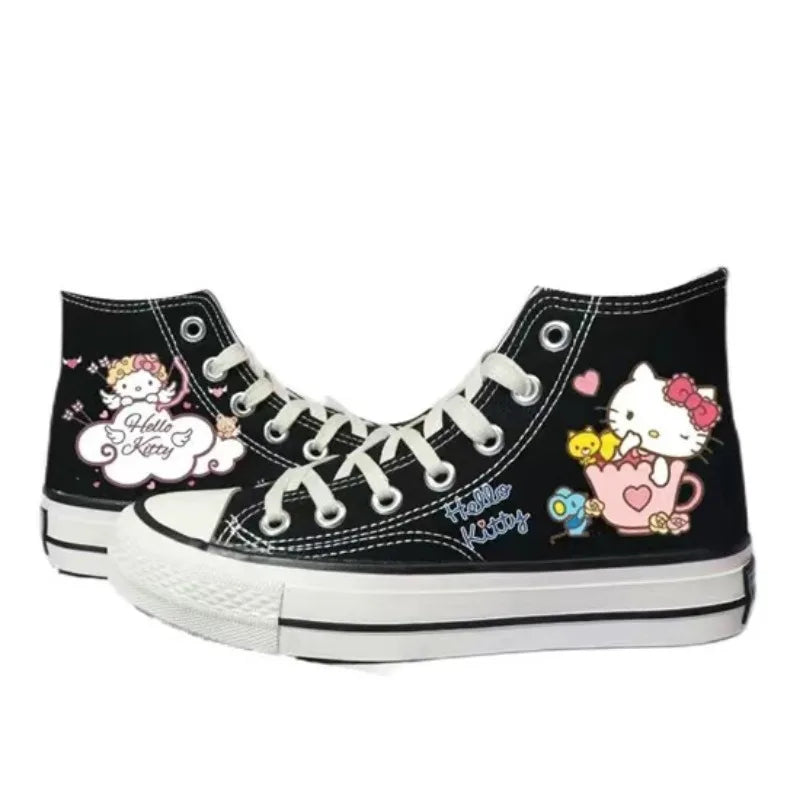 Hello Kitty Print Korean Version High Top Canvas Shoes Lolita Cartoon Boys and Girls Student Casual Shoes Kids Sneakers