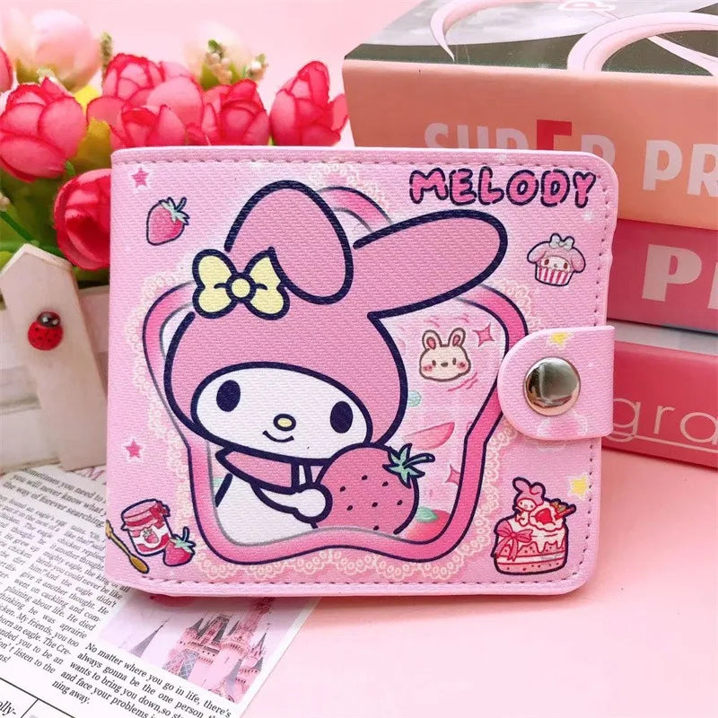 Hello Kitty Cinnamoroll My Melody Kuromi New Pu Casual Money Bag Coin Purse Card package Wallet With Buttons ﻿