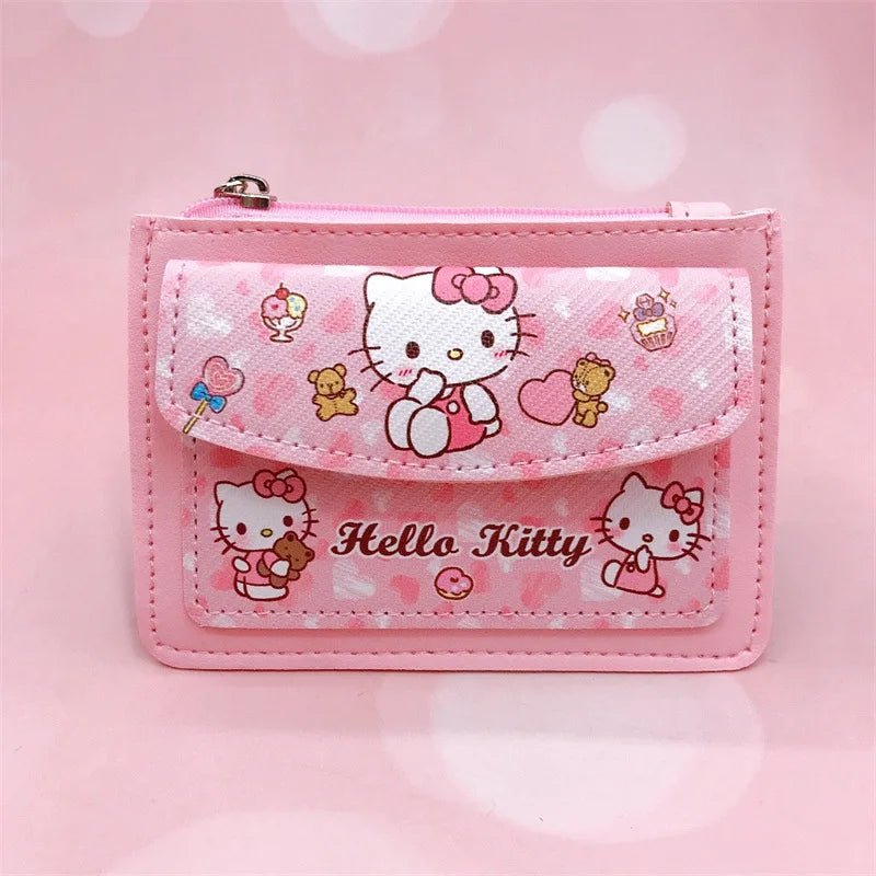 Kawaii Cartoon PU Leather Wallet Anime Hello Kitty Cinnamoroll Kuromi Casual Short Wallets Cute Card Holder Coin Purse