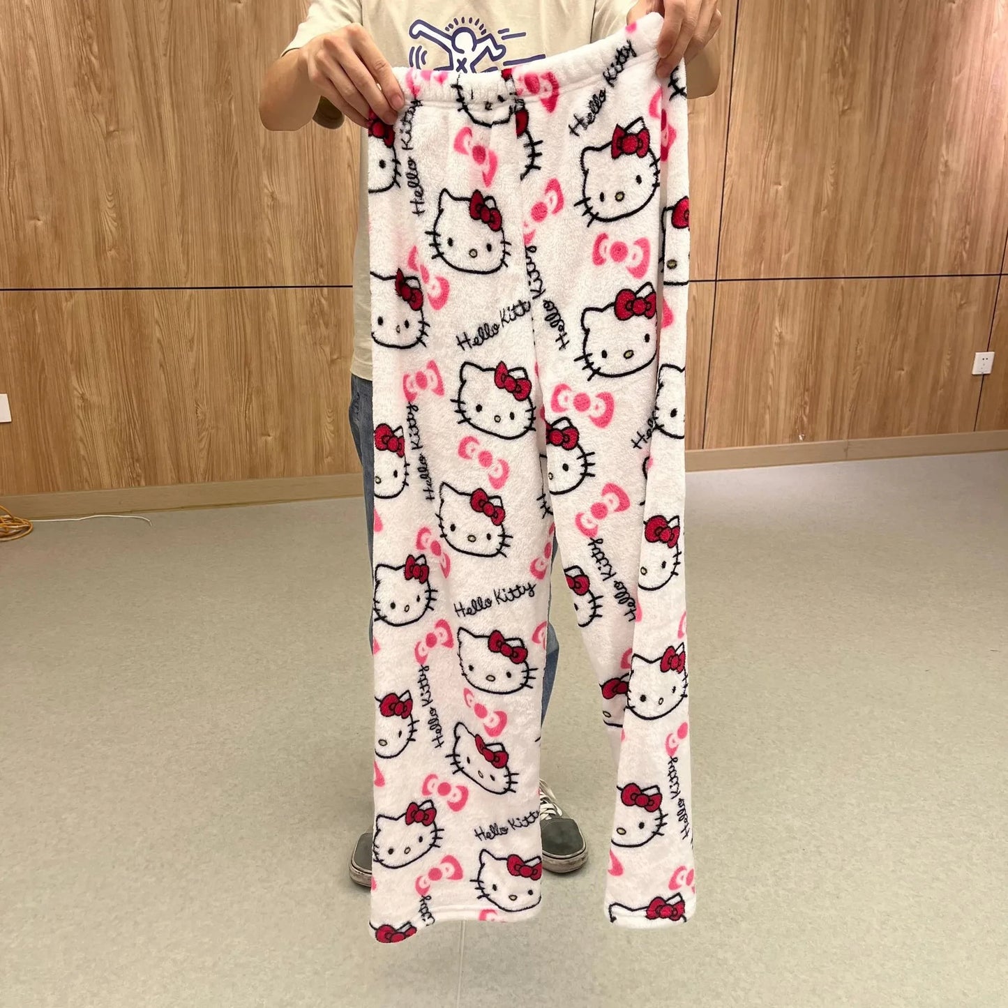 Sanrio Hello Kitty Pajamas Pants Y2K Flannel Women Nightmare Before Christmas Women Casual Plush Pants Autumn Girl Trousers Gift