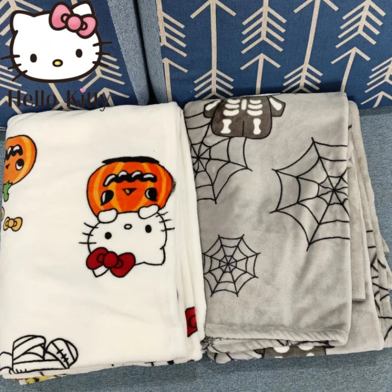 New Hot Halloween Ghost Pumpkin Hello Kitty Plush Cartoon Large Flannel Blanket Cute Cotton Sofa Nap Blanket Bed Sheet