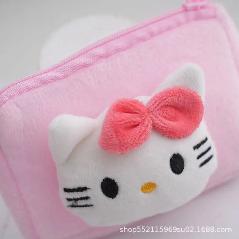 Hello Kitty Coin Purse Pink Plushs Doll Soft Wallet Cartoon Key Ring Bag Accessories Decoration Charm Bag Kids Portable Handbag