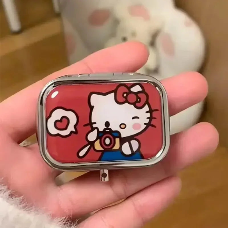 Hello Kitty Portable Jewelry Box with HD Mirror Mini Sealed Sub package Box Cute Cartoon Travel Storage Box