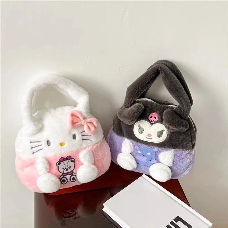 Kawaii Kuromi Cinnamoroll Hello Kitty My Melody Soft Plush Tote Bag Anime Pompom Purin Pochacco Handbag Storage Bag Girls