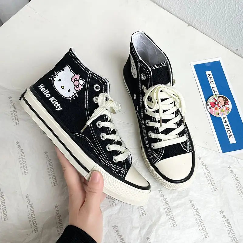 Kawaii Hello Kitty High Tops Canvas Shoes Women Student Cartoon Graffiti Skateboard Shoes Girl Preppy Versatile Sneakers