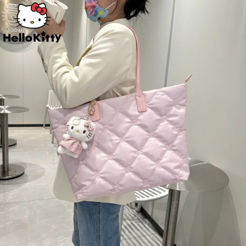 Pink Bags With Hello Kitty Pendant Women Korean Fashion Lightweight Shoulder Bag Female Commuter Tote Bag Luxury Handabgs