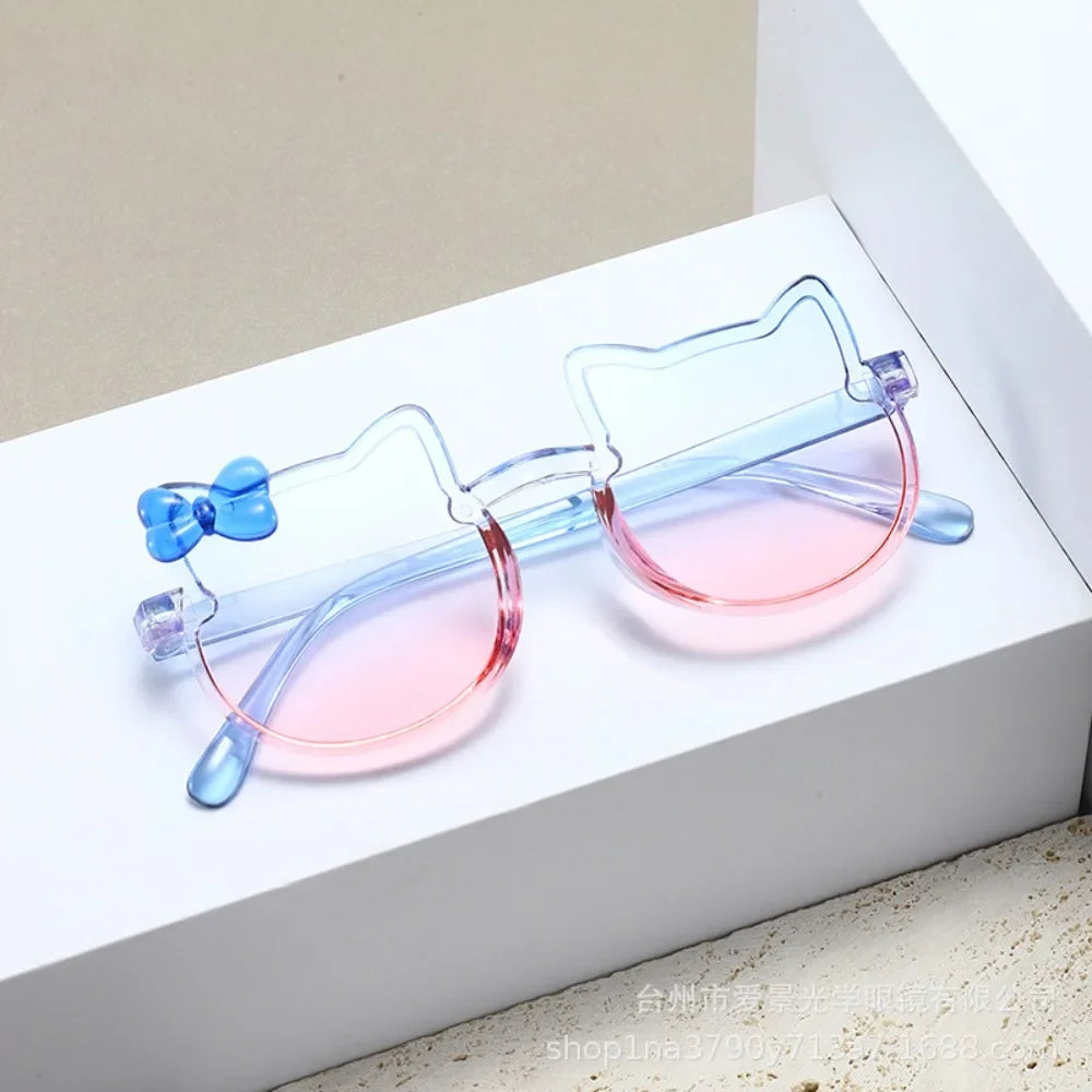 Hello Kitty Kids Sunglasses Girl Boy Shiny Bowknot Sun Glasses Lovely Children Eyewear Fashion Gradient Eyeglasses Gifts