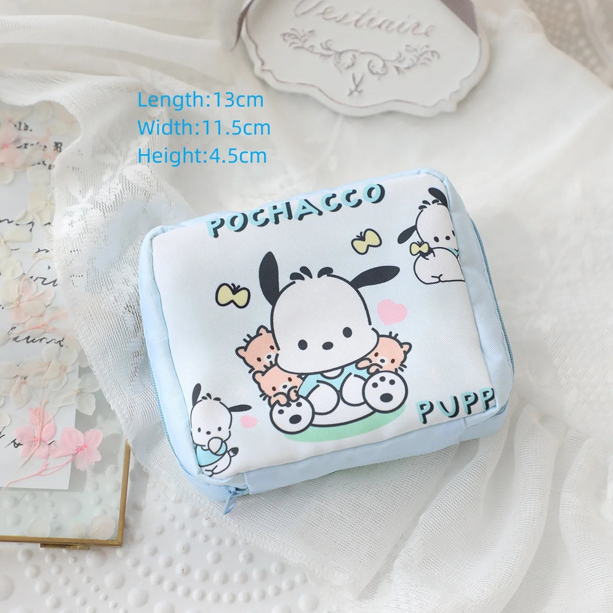 Hello Kitty Cinnamoroll Kuromi Cartoon Girl Sanitary Napkin Storage Bag MakeUp Bag Coin Purse  Card Holder Bag