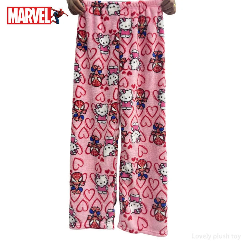 Kawaii Sanrio Hello Kitty Pajamas Long Pants Spider-man Sanrio Hello Kitty Cotton Casual Trousers Home Leisure Pants Sleep Pant