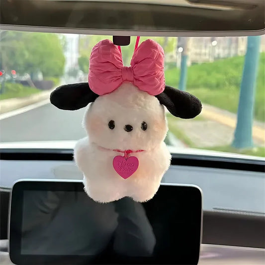 Plush Pochacco doll Anime cartoon Bag Pendant Car Keychain Accessories Kawaii Keychain Bow Blush Pochacco Toy Gift