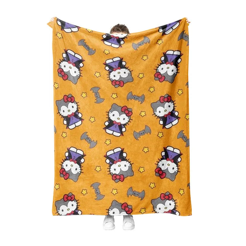 Hello Kitty Blanket Halloween Plush Ghost Cartoon Large Flannel Blanket New Cute Cotton Sofa Nap Bed Sheet Christmas Gift