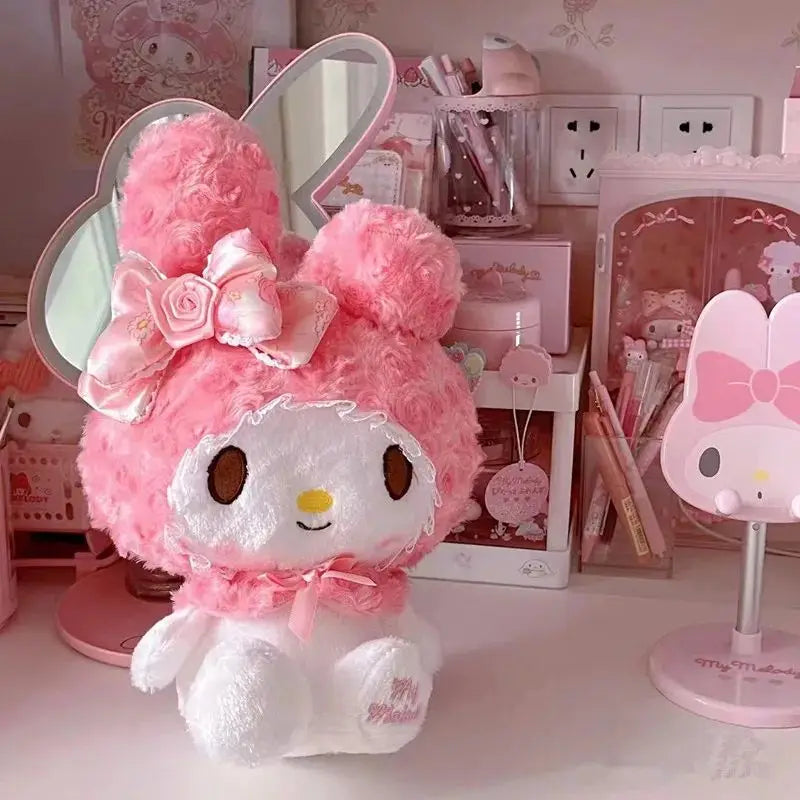 Anime Rose Pink Hello Kitty Melody Cartoon Cute Plush Stuffed Toys Soft Pillow Plushies Doll Birthday Gift For Girls Kids