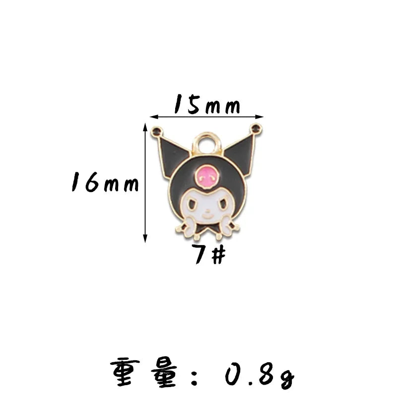 10PCS Accessories Korean Cartoon Kawaii Hello Kitty Kuromi Mymelody Diy Handmade Jewelry Cute Alloy Drip Oil Pendant