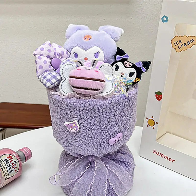 Hello Kitty Bouquet Cute Cartoon Plush Doll Flower Cinnamoroll Kuromi My Melody Toys Flower Girl & Child Holiday Gifts