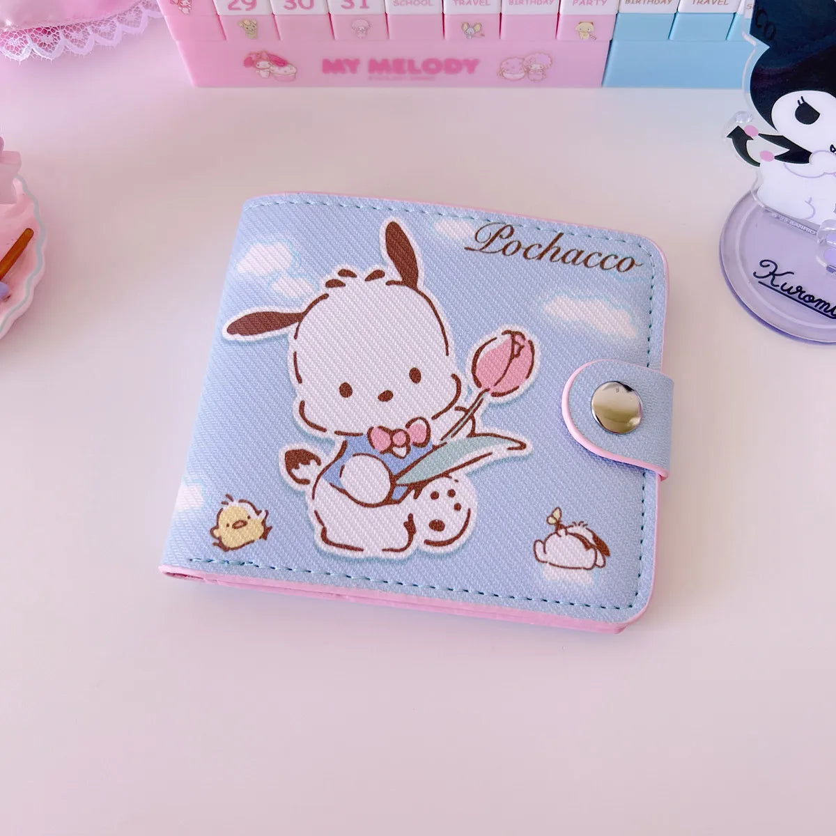 New PU Card Holder Women's Wallet Hello Kitty Kulomi Melody Cinnamoroll Portable ID Card Coin Purse Cute Girls Gifts