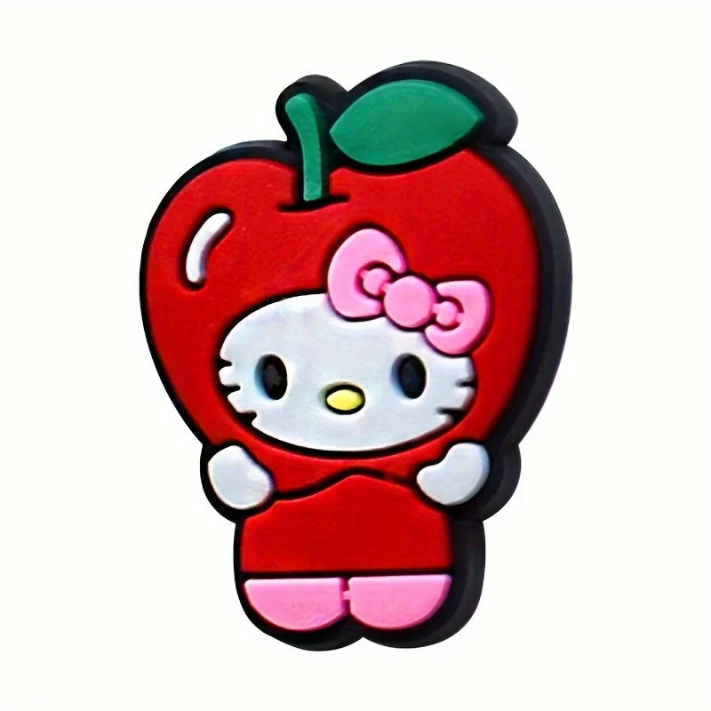 30PCS Fruit Hello Kitty Shoe Charms Set For Clogs Bag Bubble Slides Sandals, PVC Shoe Decorations Beach Bag Accessories