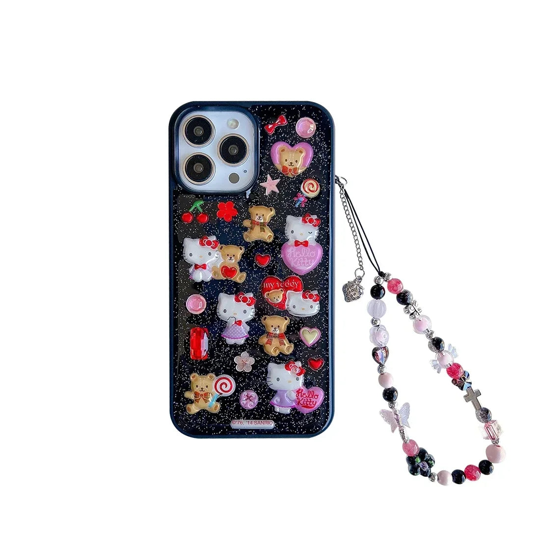 3D Cute Cartoon Y2K Hello Kitty Sticker Bling Glitter Phone Case For iPhone 16 15 14 13 12 11 Pro Max Shockproof Cover