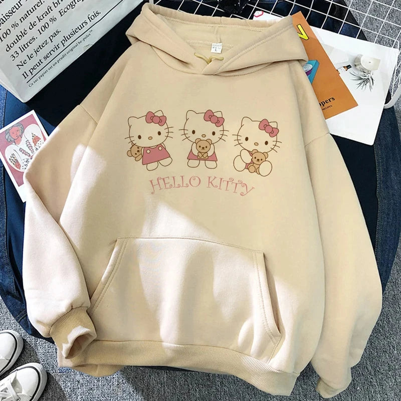 2025 Women's Aesthetic Sweatshirt Y2k Grunge Clothing Japanese Cartoon Classic Hello Kitty Hoodie Autumn and Winter Retro Tops