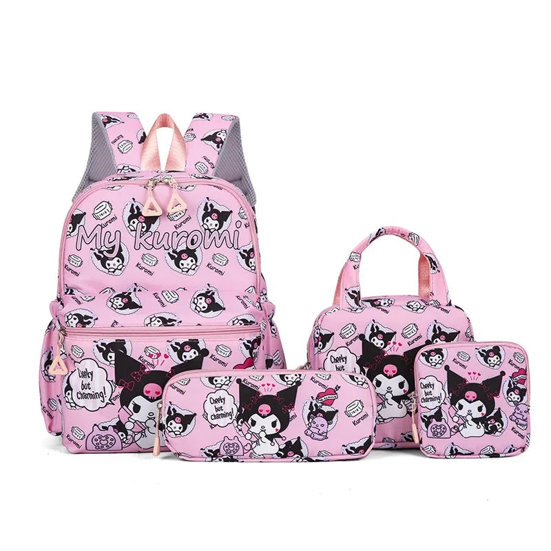 4pcs Kuromi Backpack, Pencil Case, Shoulder Bag, Wallet Set, Hello Kitty Sanrio School Bag, Melody Casual Outdoor Daypack