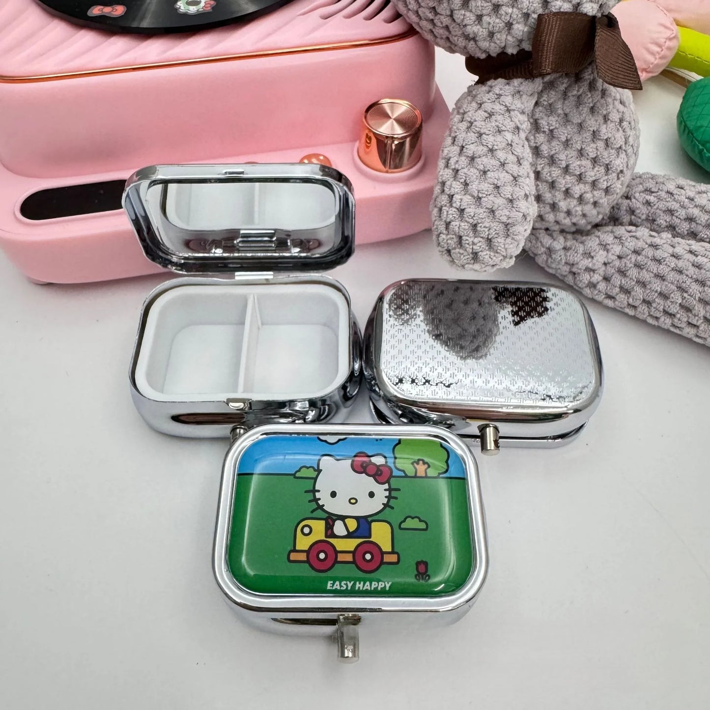 Hello Kitty Pill Case Anime Kuromi My Melody HD Mirror Subpackage Box Portable Travel Multi-Function Jewelry Storage Gift