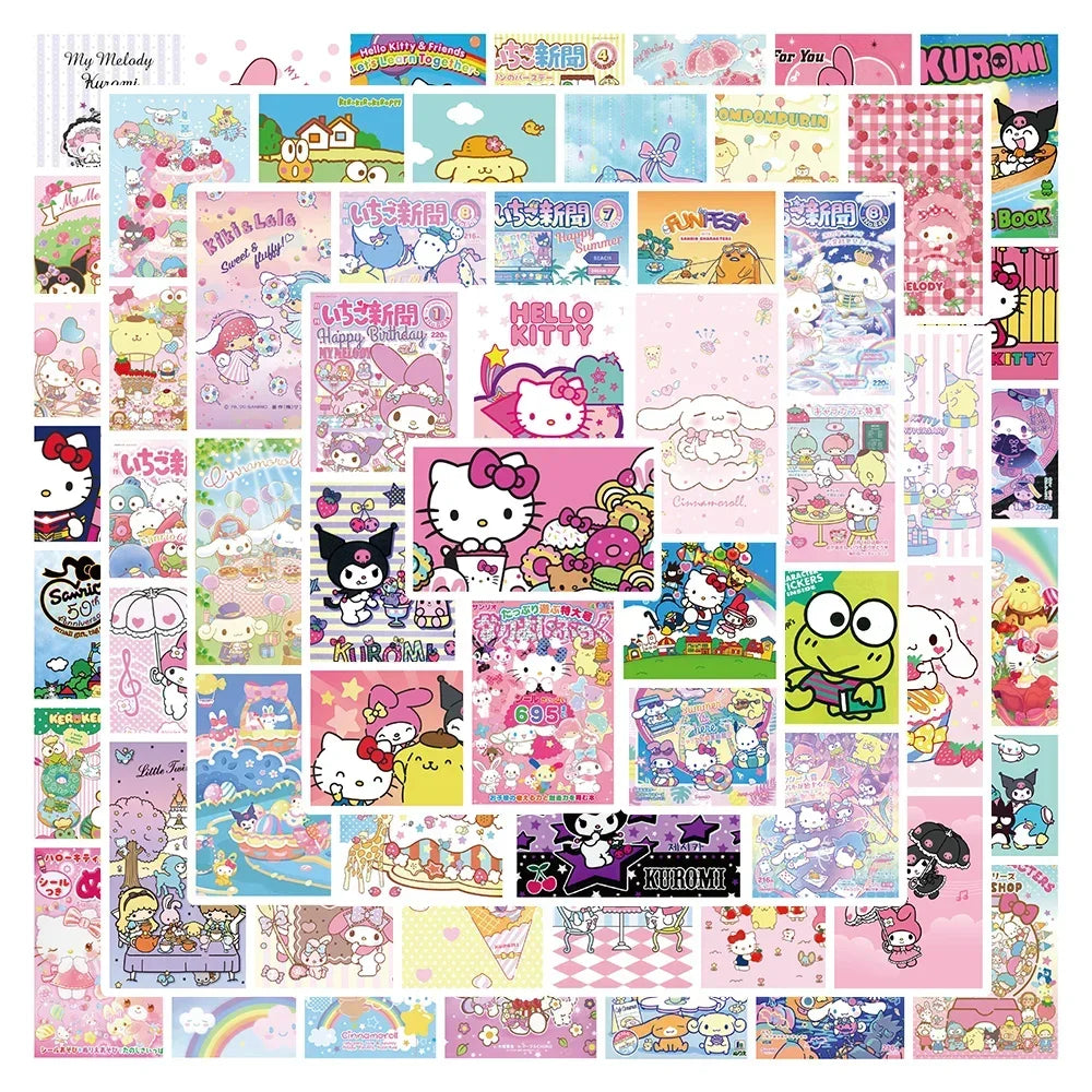 Kawaii Hello Kitty Stickers My Melody Kuromi Decals for Kids DIY Waterproof Laptop Phone Diary Cute Cartoon Sanrio Sticker Toy