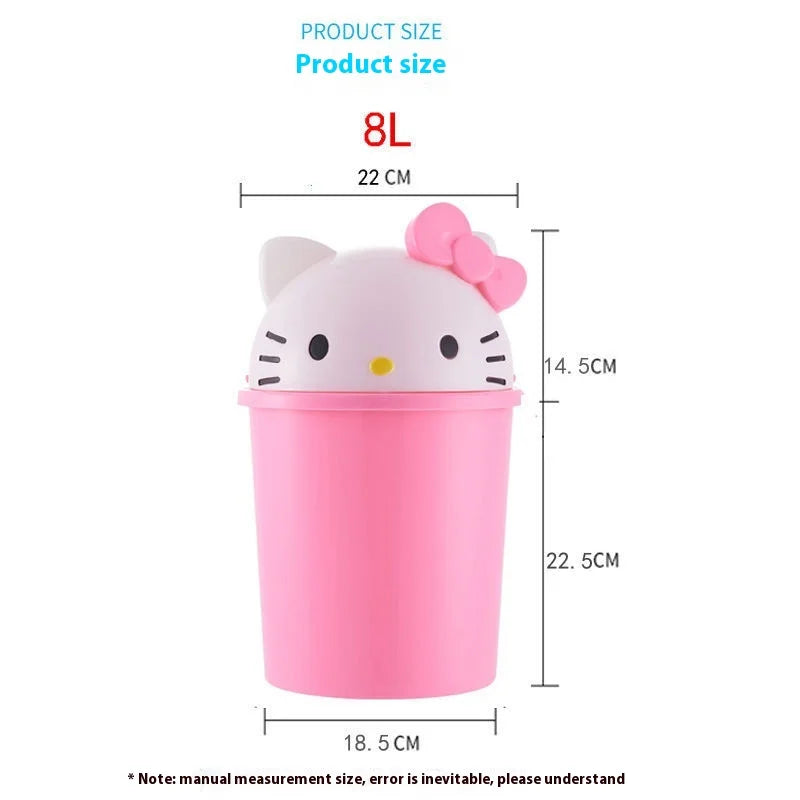 New Hello Kitty Home Bedroom Living Room Bathroom Kitchen Large Trash Can Small Kawaii Cartoon Adult Desk Trashes Can