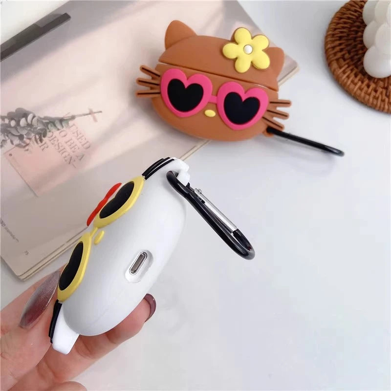 3D Brown Sunglasses Hello Kitty For Air pods Pro 2 Bluetooth Headset Cover for Air pods 1 2 3 Silicone Earphone Case