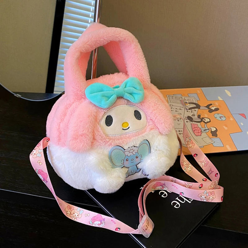 Kawaii Kuromi Cinnamoroll Hello Kitty Soft Plush Shoulder Bag Cartoon My Melody Pompom Purin Pochacco Tote Crossbody Bags  Women