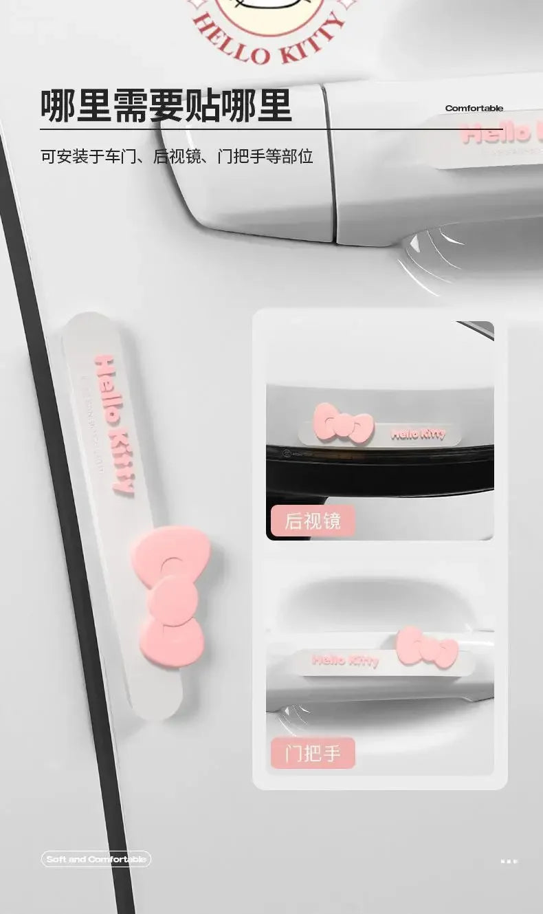 Kawaii Genuine Sanrio Car Door Anti-Collision Strip Hello Kitty Cartoon Rearview Mirror Anti-Scratch Car Sticker Cute Car Gift