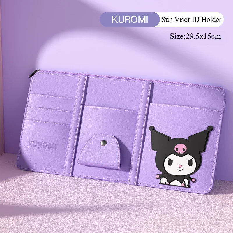 Hello Kitty Car Glasses Clip Sun Visor Storage Folder Kuromi Multifunction Vehicle Mounted Sunglasses Clip ID Holder