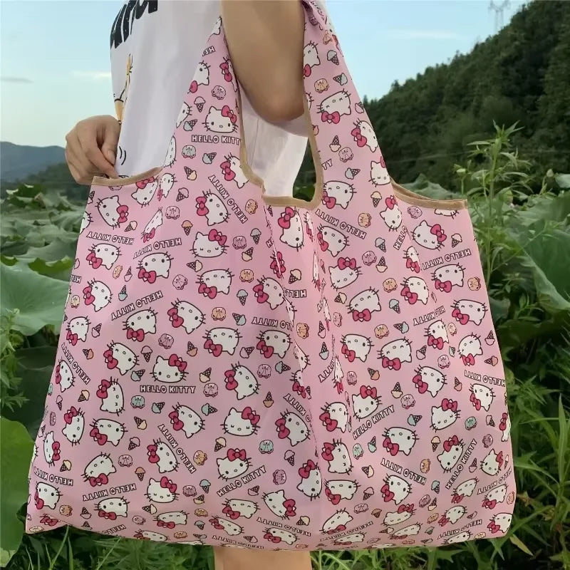 Hello Kitty Foldable Shopping Bag Large Capacity Women Handbag Eco-Friendly Storage Wrap Girls Boys Organizer Pouch Party Gift