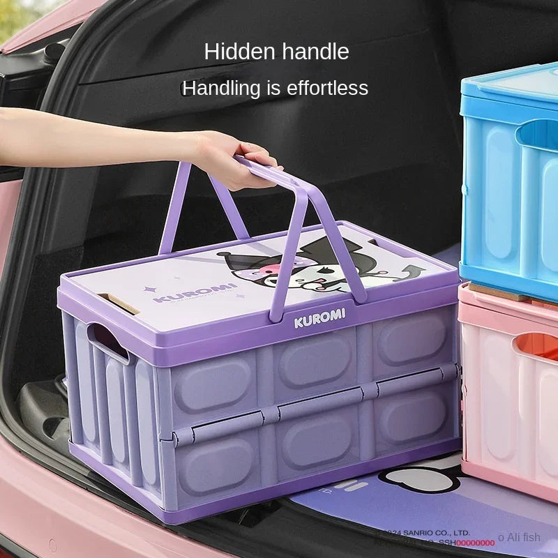 Sanrio Kawaii Anime Hello Kitty Car Trunk Storage Box Cute Outdoor Camping Portable Glove Box Foldable Car Storage Box Kids