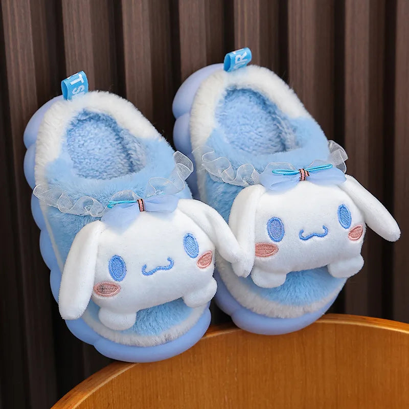 Sweet Family Winter Warm Slippers Cute Kawaii Sandals Kuromi My Melody Hello Kitty Soft Sole Shoes