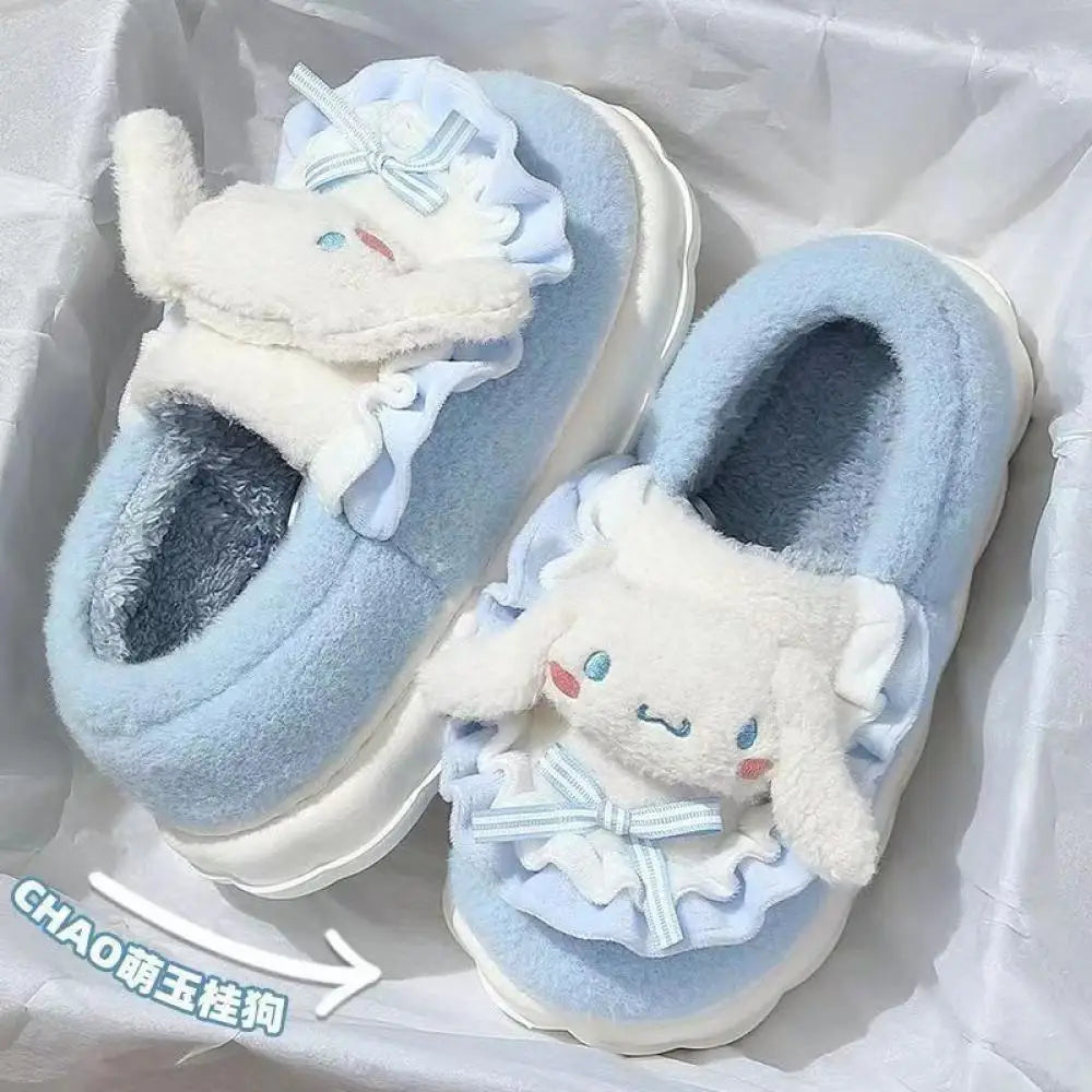 New Kuromi Hello Kitty Womens Slippers Sanrio My Melody Cinnamoroll Kawaii Cartoon Cute Indoor Outdoor Thick Sole Winter Slipper