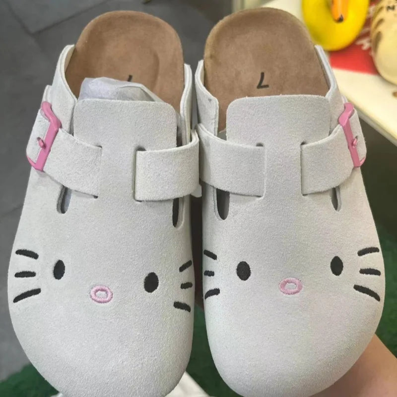 Hello Kitty Cat Kawaii Anime Slippers Summer Female New Thick Sole Flat Shoes Sweet Cartoon Outdoor Anti Slip Slippers