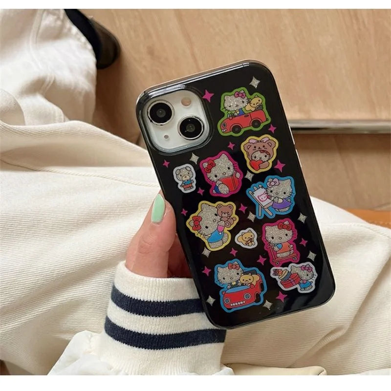 Cute Cartoon Hello Kitty Bling Glitter Phone Case For iPhone 16 15 14 13 12 11 Pro Max XR XS Max 7 8 Plus MINI Y2K Cover