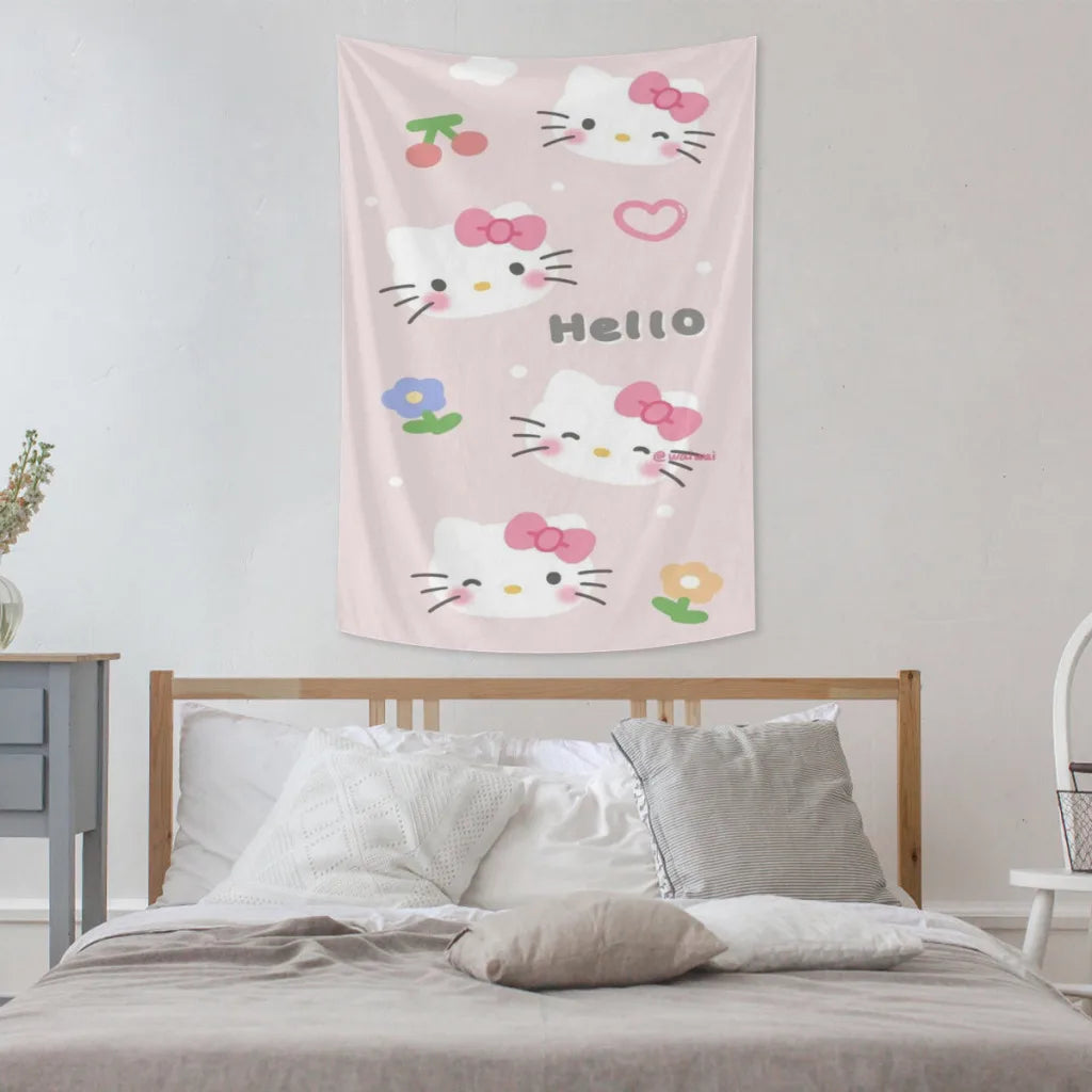 Cute Anime Sanrio Hello Kitty Kawaii Tapestries Room Decoration Items Home Décor Bedroom Wall Decorating Cloth