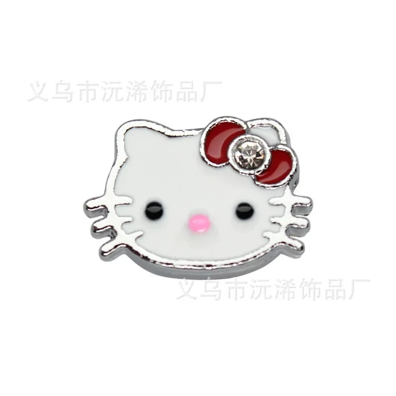 5cps 8mm Enamel Hello Kitty Charms Accessories DIY Wrist Strap Bracelet Collar Handmade Beads for Jewelry Making Kids Gifts