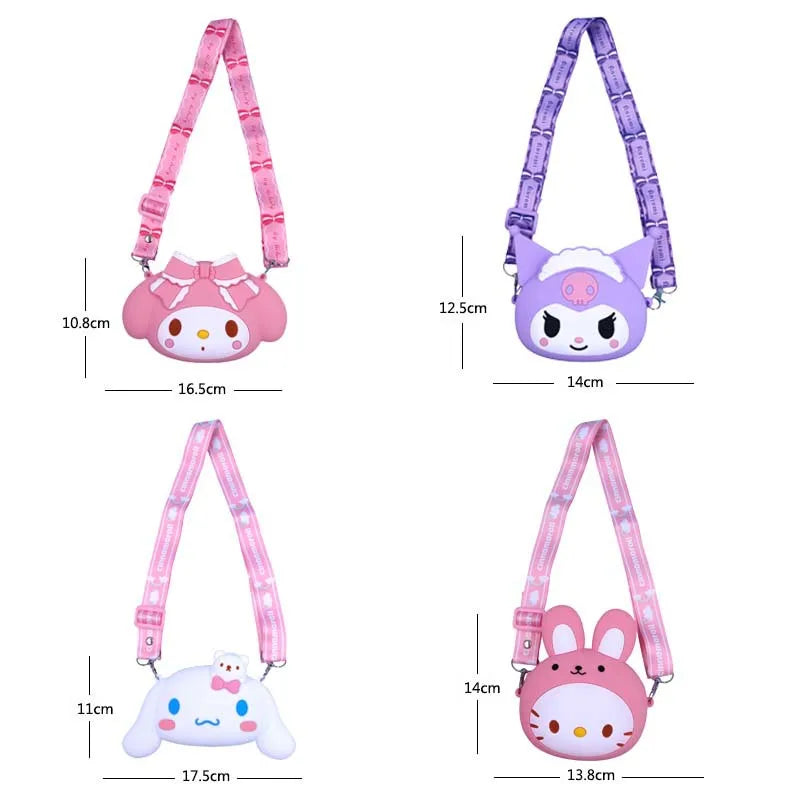 Bag Kawaii Hello Kitty Cinnamoroll Silica Gel Shoulder Bags Kuromi My Melody Coin Purse for Girl Cute Doll Handbag Gift