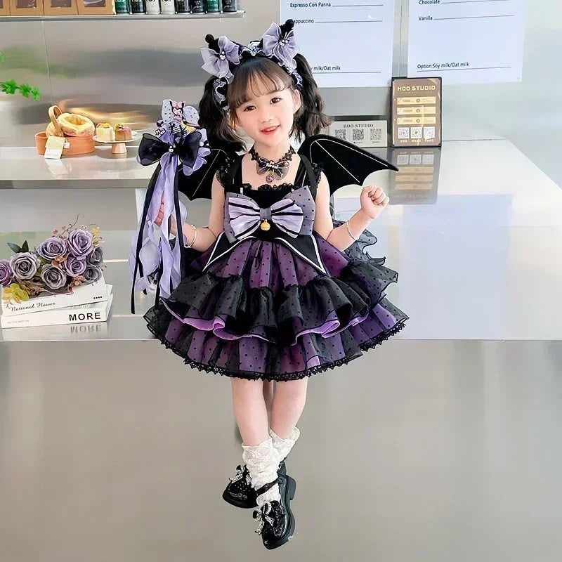 Anime Hello Kitty Kuromi Children's Dress CosPlay Academy Style Pleated Skirt Girl Princess Clothes Girl  Birthday Gift