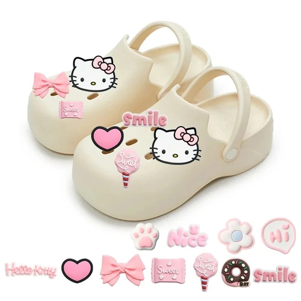 Pink Series Cute Cartoon Hello Kitty Charm Shoe Buckle Accessories DIY Removable Wooden Clogs Sandal Buckle Decoration