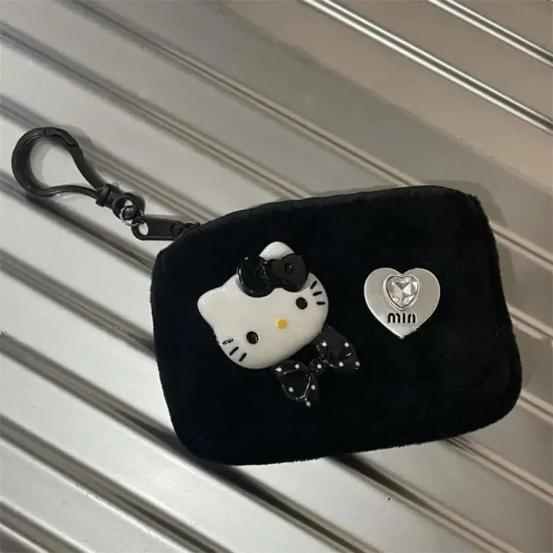 Hello Kitty Coin Purse Cute Anime Cartoon Girl&Child Fashion Black Plush Backpack Pendant Card Bag Pendant Holiday Gifts