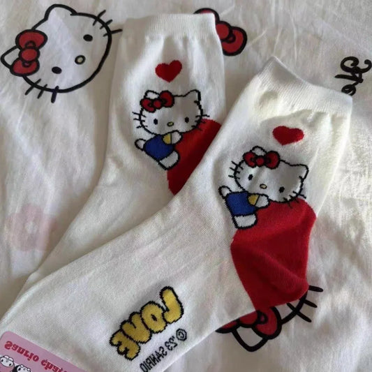 Women Hello Kitty Kuromi MyMelody Cute Cotton Blend Ankle Socks Set Kawaii Soft Autumn Winter Warm Mid-Tube Sock One Size