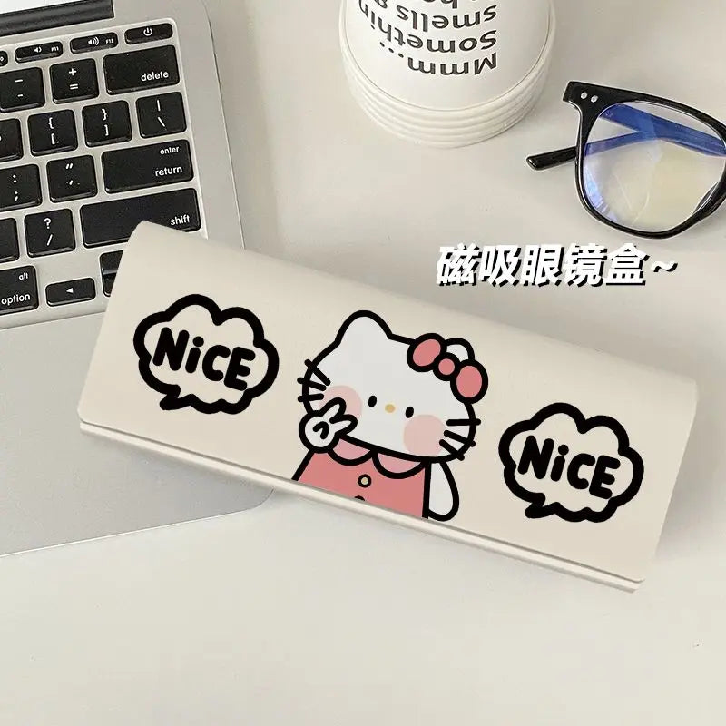 Kawaii Hello Kitty Glasses Case Cartoon Cute Portable Anti-Pressure and Anti-Fall Myopia Eye Box Sunglasses Storage Box